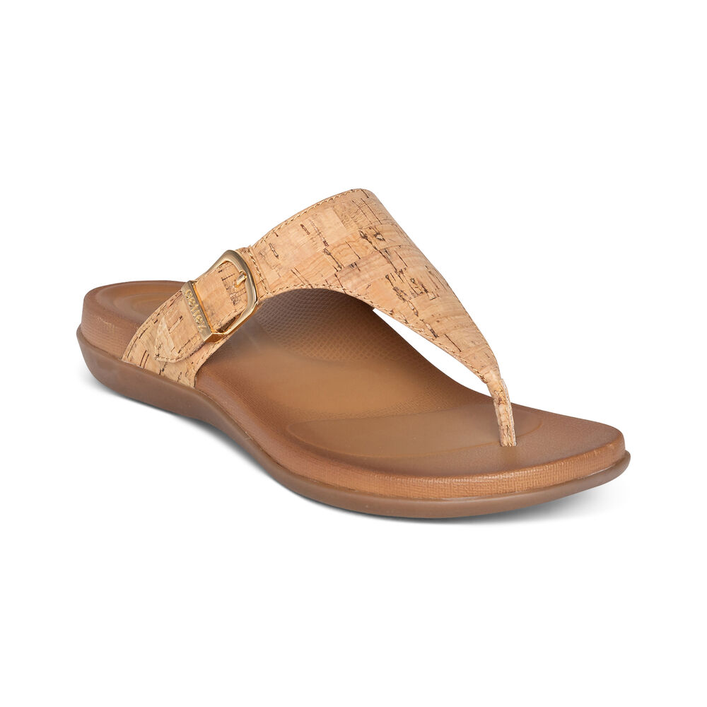 Aetrex Women's Rita Adjustable Flip Flops - Cork | USA XNAEV0B